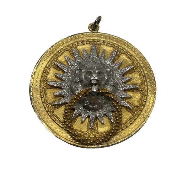 Kenneth Jay Lane Jewelry - Rare Vtg KENNETH J LANE Large Lion Sun Holding Ring in Mouth Pendant Necklace